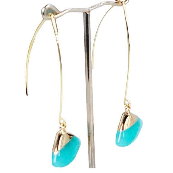 New Eleven Wings Aqua Amazonite Earrings Artisan Dangle Pierced Wire Dai… - Picture 7 of 9